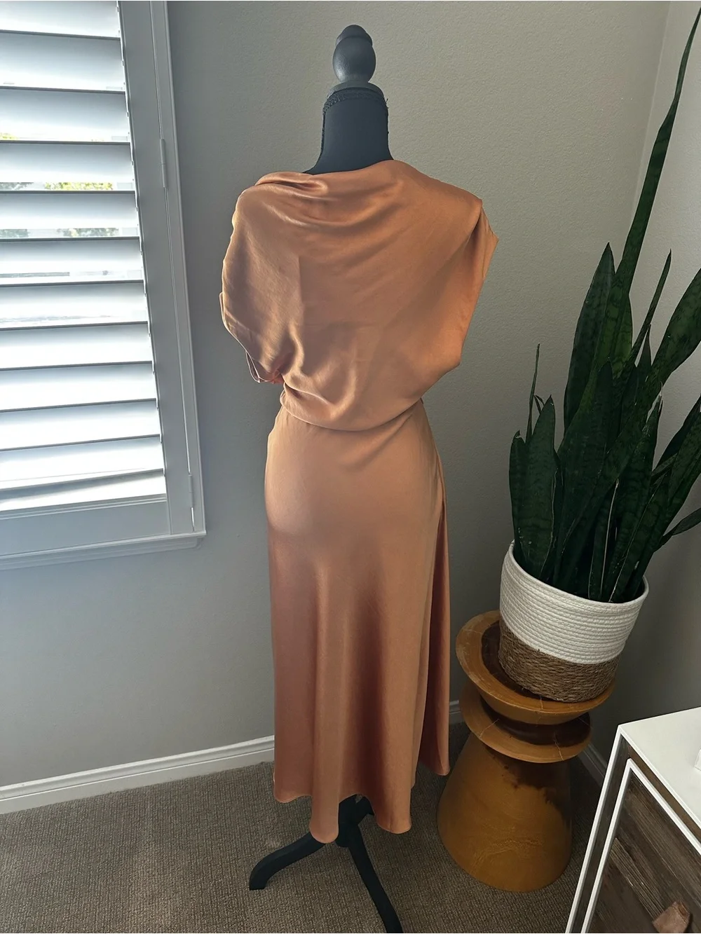 A.L.C. One-Shoulder Satin Dress in Copper - Picture 5 of 10